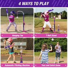 HYES 4 In 1 T Ball Sets For Kids 3-5 With Toss And Catch Ball Set, Hanging Tee Stand With Auto Pitching Machine/ 2 Bats, Indoor Outdoor Toys Baseball Gifts For Toddler Boys Girls, Purple - 4in1-purple - View 3