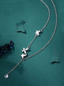 1pc S925 Sterling Silver Rhinestone Butterfly Necklace, Minimalist Design, Fashionable & Versatile Choker Necklace, Romantic & Sweet Clavicle Chain, Gift Idea - Butterfly - View 6