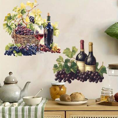 Vintage Wine Grape Vineyard Grapevines Wall Stickers Decals For Kitchen Bar Resturant Dining Room Home Wall Decor