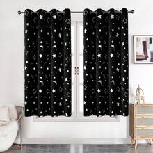 1件星月印花窗帘，卧室遮光窗帘，适合节日使用，涤纶材质 - 黑色 - 查看 18