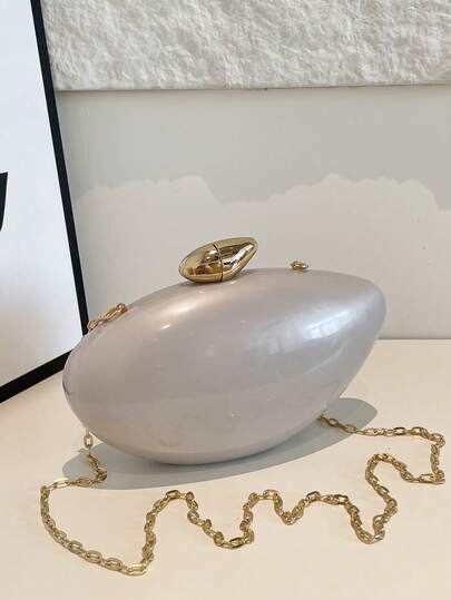 Women's Fashionable, High-Quality, Minimalist, Solid-Color Hard-Shell Acrylic Clutch Evening Bag With Chain Strap And Decorative Details.