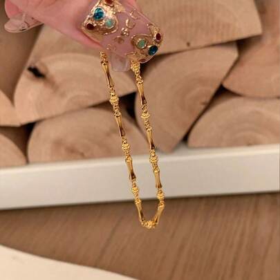 1件极简竹结925纯银手链，优雅珠宝礼物，送给女性、女友，日常配饰