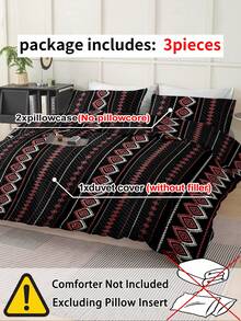 三件套条纹菱形拼接印花被套，超柔软透气超细纤维面料，四季皆宜，可机洗，防褪色/起球/缩水/起皱，适合波西米亚复古风卧室，适用于特大号/大号/标准双人床，是居家、宿舍、公寓、酒店、度假屋和送礼的理想之选。 - 彩色 - 查看 9