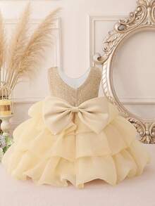Champagne Sequin Elegant Princess Dress, Suitable For Party Occasions, Baby Girl - Champagne - View 5