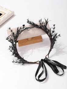 1pc Vintage Elegant Women Metal Ox Horn Forehead Forest Branch Hair Accessory, Natural Fairy Mori Style Headband - 58867 Black - View 6