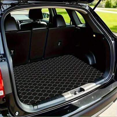 1pc Hexagon Grid Pattern Car Trunk Mat, Easy To Clean Protective Mat Suitable For All Cars, SUVs, Trucks - Anti-Scratch And Interior Floor Mat, Fashionable Contrast Design, Durable Polyester Material, Ideal For Truck Owners