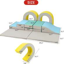 Bloques de escalada de espuma suave de 10 piezas para niños pequeños, juego interior para el bebé rastreando y escalando, gimnasio de actividad de cuero PU para niños de edades 1-3 - Amarillo - Ver 2