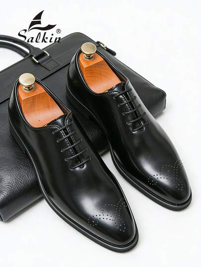 Abfuber Classic Retro Designer Men's Formal Shoes, Red Sole Full-Cut Oxford Brogues, Soft Breathable Leather, Pointed Toe Lace-Up, Gentleman Business Social Shoes, Men's Daily Office Party Wedding Shoes, Couple Date/Romantic Dinner/Holiday Gift, Back To School Student Shoes, College Style, Suggest Sizing Up, Formal/Business Attire.