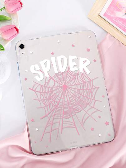1pc TPU Soft Case With Pink Spiderweb & Star Pattern, Compatible With IPad Mini 1/2/3/Mini 4/Mini 5/Mini 6/Mini 7/Air/Air 2/9.7/10.2/10.5/Air 4/Air 5/10.9/Pro 11-Inch/10th Gen/Air 11-Inch (M3) 2025/Pad (A16) 11 Inch 11th Generation 2025, A7/A8, Lightweight Ultra-Thin Soft Shell, Niche Personalized/Creative/Cute, TPU Tablet Protective Single Shell, Transparent Tablet Case, No Pen Slot, Product Does Not Include Pen