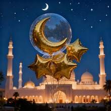 Bộ 10 bóng bay hình trăng sao vàng, bóng bay bong bóng trong suốt, trang trí lễ Eid, tiệc Eid, sự kiện cộng đồng Eid. - Vàng - Xem 5