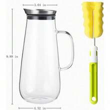 1.5 Liter 50oz/1500ml Glass Pitcher With Lid, Easy Clean Heat Resistant Glass Water Carafe With Handle For Hot/Cold Beverages - Water, Cold Brew, Iced Tea & Juice, With 1 Long-Handled Brush Included - Default - View 2