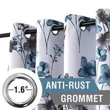 Juego de cortinas 100% opacas de 2.13 metros de longitud 2 paneles con estampado floral de Cattleya cortinas térmicas florales para habitación con forro  cortinas a prueba de sonido color gris y azul. -009 - Cattleya - Gris/Azul - Ver 1