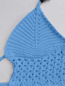 Bộ đồ 2 mảnh Yuwenier gợi cảm gồm áo hai dây cổ chữ V đính hạt, khoét lưng và chân váy mini ôm sát, trang phục đi biển mùa hè cho nữ. - Màu xanh lam - Xem 6