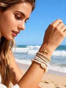 imoli 2/4/7pcs Set Bohemian Style Alloy Starfish Pendant Mixed Colored Seed Bead Braided Bracelet Set For Women, Party & Valentine's Day Gift (Handmade Beaded, Seed Bead Size, Shape, Color Sequence And Quantity Varies, Seed Bead Arrangement Position Randomly Mixed) - Multicolor - View 3