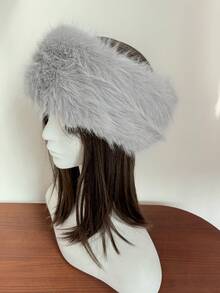 1pc Elegant Polyester Fiber Warm Elastic Headband, Faux Fur Trim, Windproof, New Fluffy Faux Fox Fur Earmuffs, Ponytail Holder, Thick Warm Mongolian Fur Hat, Autumn/Winter - Multicolor - View 3