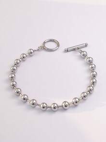 1 pieza Pulsera minimalista de acero inoxidable con cierre de bola liso, adecuada para el uso diario de los hombres, no se desvanece - Plateado - Ver 3