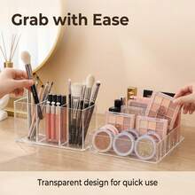 2-In-1 Acrylic Makeup Organizer And Eyebrow Brush Set | Transparent Makeup Brush, Eyeshadow And Lipstick Storage | Vanity Organizer Set - Multicolor - View 5