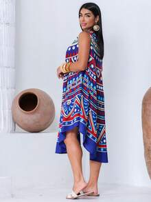 Trapeze Dress With Print - Màu xanh hải quân - Xem 3