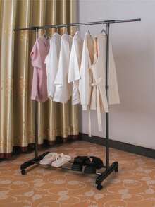 1pc Floor-Standing Clothes Drying Rack, Simple Indoor/Balcony Portable Hanging Clothes Rack For Home, Dorm, Student - Black - View 9