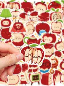 50pcs Apple Land Stickers Cute Cartoon Doodle Art For Phone Case, Laptop, Guitar, Water Bottle, Journal, Luggage, Waterproof Decals - Multicolor - View 5