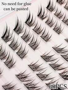 60pcs Glue-Free Susannah False Eyelashes, Pre-Made Lash Clusters, 9-12mm Mixed Length, Natural Lash Clusters, C Curl Individual Cluster Lashes, Easy DIY - Save Makeup Time, Slanted Ends - Natural Anime Style, Reusable Lash Clusters - C - View 6