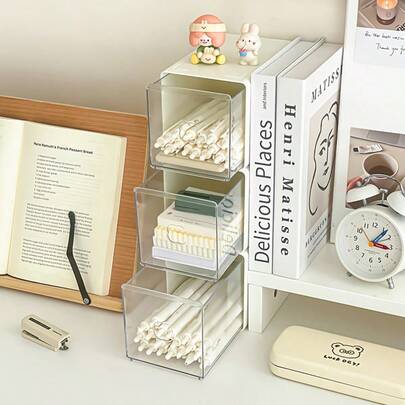 1个亚克力抽屉式条形收纳盒 | 桌面缝隙收纳盒，方便存放文具和杂物，无需电源，家用桌面抽屉收纳整理盒