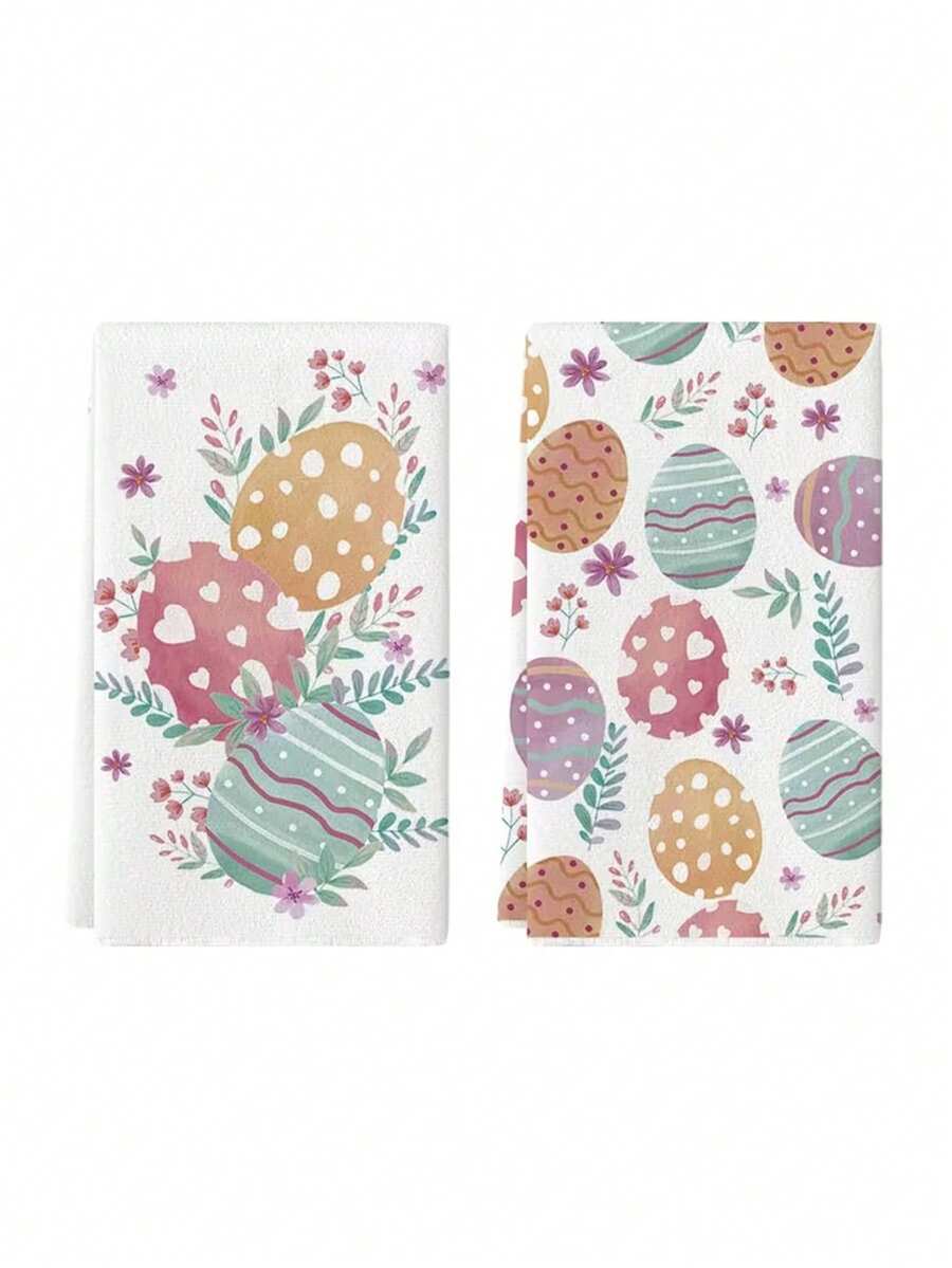 1/2/4件装复活节厨房毛巾，色彩鲜艳的鸡蛋爱心复活节花卉图案厨房毛巾，春季农舍假日手巾，尺寸15.7x23.62英寸 - 彩色 - 查看 1