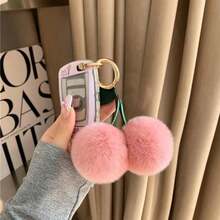 Cityelf Cute Faux Rabbit Fur Ball Pom Pom Keychain Car Key Ring Handbag Tote Bag Pendant Purse Charm - 粉色 - 查看 5