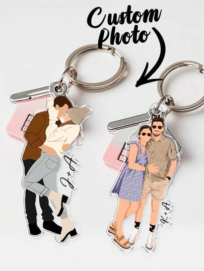 Custom Photo Girlfriend/Boyfriend Keychains, Valentine's Day Gifts For Boyfriends, Anniversary Gifts For Him, Personalized Photo Keychains, "Wishing Him A Journey" Engraving, Fashionable, Colorful, Vintage, Cute, Simple, Custom Pet Design, Unique, Personalized Pet Keychains, Suitable For Anniversaries, Birthdays, Holiday Atmosphere