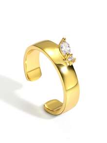Charm-In Women's Gold Plated Marquise Zirconia Wide Open Ring - Sleek & Luxe Daily Wear Jewelry, Ideal Gift For Her On Birthday, Anniversary & Date Night - Gold - View 5