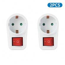 CILIA 2pcs European Socket Adapter With Switch, 16A Grounded Electrical Plug With Safety On/Off Control, White Wall Outlet Converter - EU F Type Plug(220-240V) - View 2