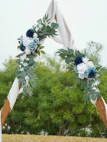 2pcs Artificial Light Blue And Navy Blue Floral Wreath Decoration, Suitable For Hanging On Ceremony Arch And Reception Backdrop. Artificial Light Blue Flowers And Welcome Sign Decor, Suitable For Wedding Ceremony And Reception. Artificial Wedding Arch Flowers, Corner Floral Decor, Wedding Welcome Sign Floral Decor, Ceremony Backdrop Center Decor - Royal Blue - View 7
