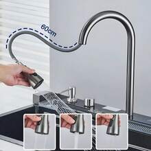 Gourmet Stainless Steel 304 Kitchen 75x45cm With Flexible Waterfall Faucet, Glass Washer And Winda Multifunctional Kit - Dark Grey - View 4
