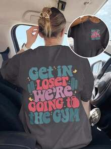 Shirt Women's "Loser, We're  To The Gym" Slogan Printed T-Shirt, Loose Casual White Round Neck Short Sleeve Top, Soft And Comfortable, Very Suitable For Daily Casual Wear |   Gym Enthusiasts |   Fitness WearLoose And Comfortable2026 Halftime Show Shirt - 深灰色 - 查看 11
