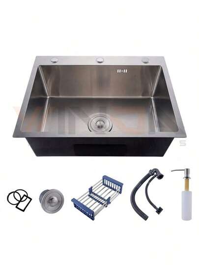 Pia Gourmet 60x45 Inox Escovado Quadrada C/ Acessórios