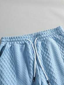 Men's Short-Sleeved Shirt And Jacquard Knit Shorts Set, Crafted In A Relaxed Vacation Style. Perfect For Beach Getaways In Hawaii, Carnivals, And Everyday Wear. An Excellent Gift For Your Boyfriend Or Husband, Offering Comfortable Style. - 藍色 - 查看 5