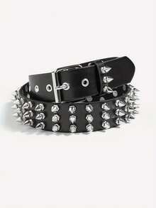 1pc Men's PU Punk Studded Belt, Versatile Alloy Handmade Accessory, Suitable For Jeans, Metal Rivet Waist Belt For Daily Wear - Black - View 2
