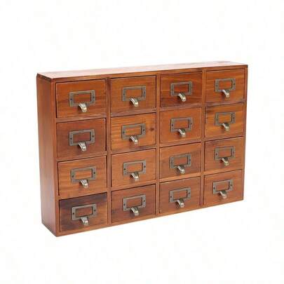 [Rustic Wooden Desk Organizer] Rustic Vintage Wooden Desk Organizer | Multi-Layer Drawer Cabinet Cosmetics Storage Box, Jewelry And Stamp Holder, Lightweight Office Tabletop Accessory Makeup Case Display Stand For Bedroom Living Room