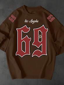 Kit 3 Camisetao Oversized Los Angeles College Numerada Unissex 100 Algodao Alto Padrao Gringa Estilo - Bege-Chocolate-Verde - Visão 4