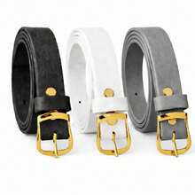 Set Of 3 Women's Belts With Gold Buckle, Fashionable, 2cm Wide, Casual PU Leather - Black, White, Gray - View 4