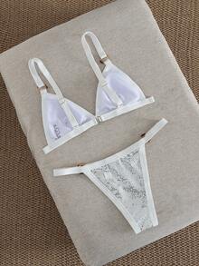 New Women's Swimwear Bikini Set, Sequin Sexy Criss-Cross Back Beach Vacation Swimwear White - White - View 4