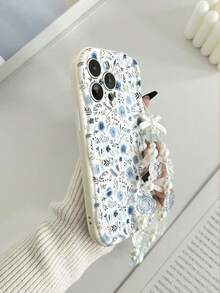 Floral Painted Cream Wavy Edge Glossy Printed Protective Phone Case With Handmade Beaded Bracelet Accessory, Compatible With IPhone, Compatible With Galaxy, Compatible With Redmi,International Version, Not The Domestic Version - Multicolor - View 6
