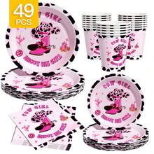 Sweet & Cool Western Cowgirl Disposable Plate, Napkin, Cup Set, Plates, Napkins And Cups Party Supplies, Serves 8 Guests, Disposable Paper Plates Party Tableware Suitable For Birthday, Wedding, Theme Party, Family Picnic - Multicolor - View 1