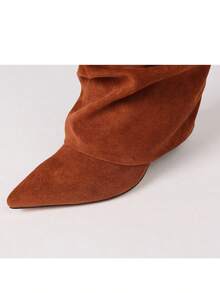 Women's Slouchy Fold Over Knee High Boots Pointed Toe Stiletto High Heel Ruched Boots Fashionable Pleated Autumn&Winter Party Dating Holiday Dress Boots - 棕色絨面革 - 查看 5