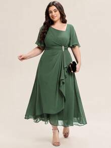 EVERPRETTY Đầm phù dâu mùa hè cỡ lớn, thanh lịch bằng chiffon màu xanh lá cây, đính cườm kim cương, đầm dự tiệc cưới, đầm dự tiệc trang trọng, xếp ly mềm mại, thích hợp cho các dịp cưới hỏi và tiệc tối trang trọng. - Màu xanh Ô liu - Xem 5