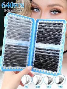 640/592/576pcs Reusable D-Curl Eyelash Clusters, 10-16mm Mixed Length, 10D-100D Density Fluffy False Eyelash Book, Natural Lightweight Eyelash Extension Set, Suitable For Daily Makeup, Cosplay, Holidays, Parties And Travel - Blue - View 7
