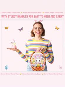 5/10/20个装复活节兔子造型透明礼品袋，带提手，可重复密封，复活节快乐塑料糖果袋，适用于春季节日派对糖果礼品包装装饰 - 彩色 - 查看 8