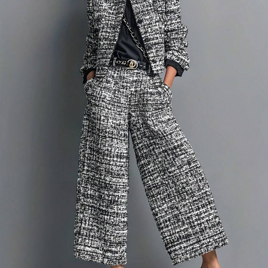 A Stylish And Elegant Long-Sleeve Blazer With A Notched Collar And Single-Breasted Buttons, Paired With Straight Wide-Leg Trousers - Mixed Color - View 1