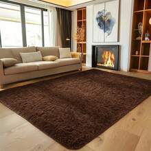 1 pieza Alfombra de área de peluche suave y teñida de lujo, alfombra de material de poliéster lavable y antideslizante adecuada para sala de estar, dormitorio, decoración moderna del hogar, alfombra de interior - Marrón - Ver 13