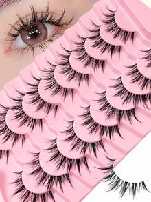 Rikuaild 9 Pairs Anime Style False Eyelashes, Cartoon Fairy Design, Natural & Lightweight, Thin & Soft, Transparent Band, Reusable, Everyday Makeup, Holiday Gift Box, Strip Lashes - Spiky Manga Lashes - View 1